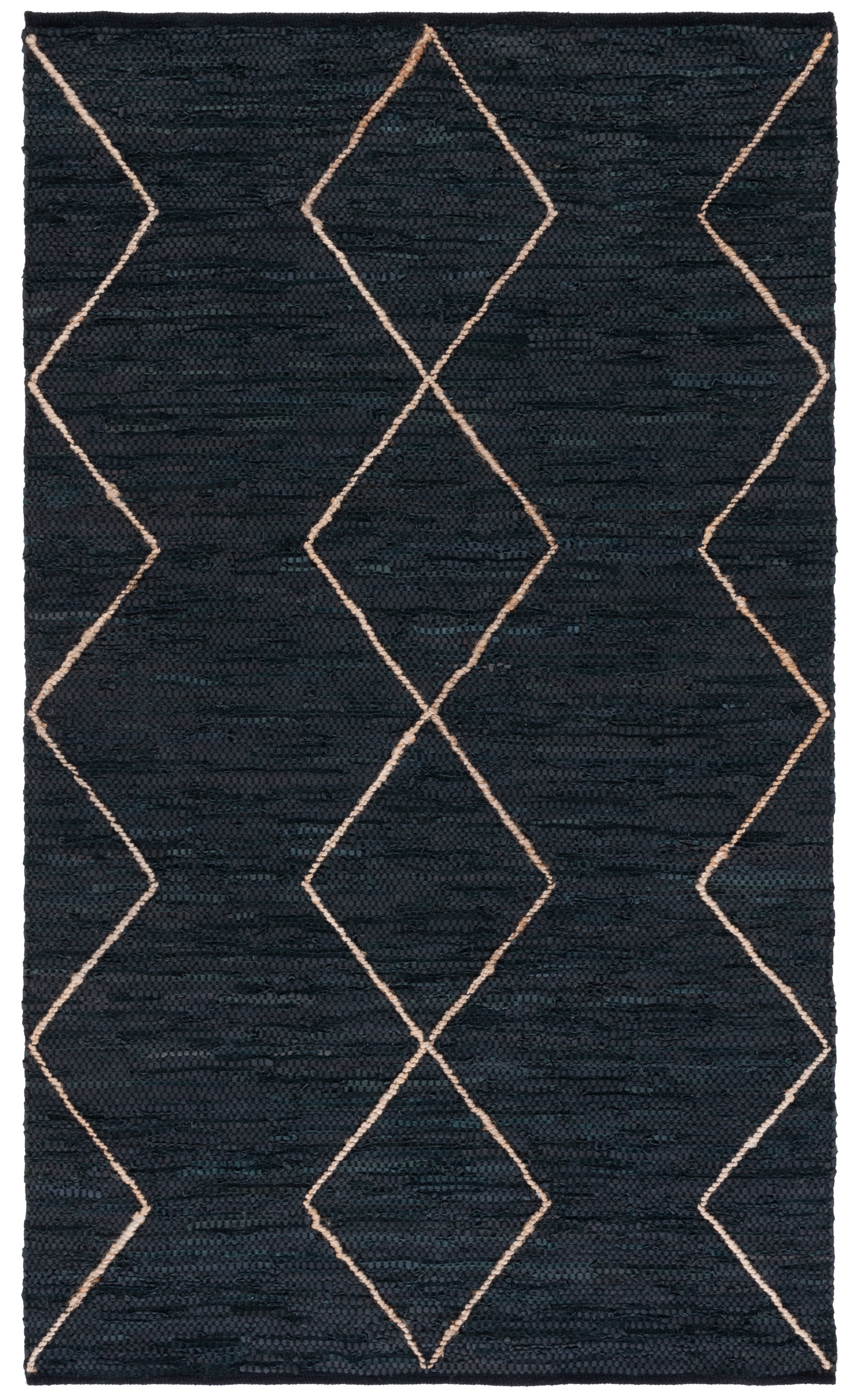 Handwoven Black Cotton & Cowhide 3'x5' Vintage Leather Rug