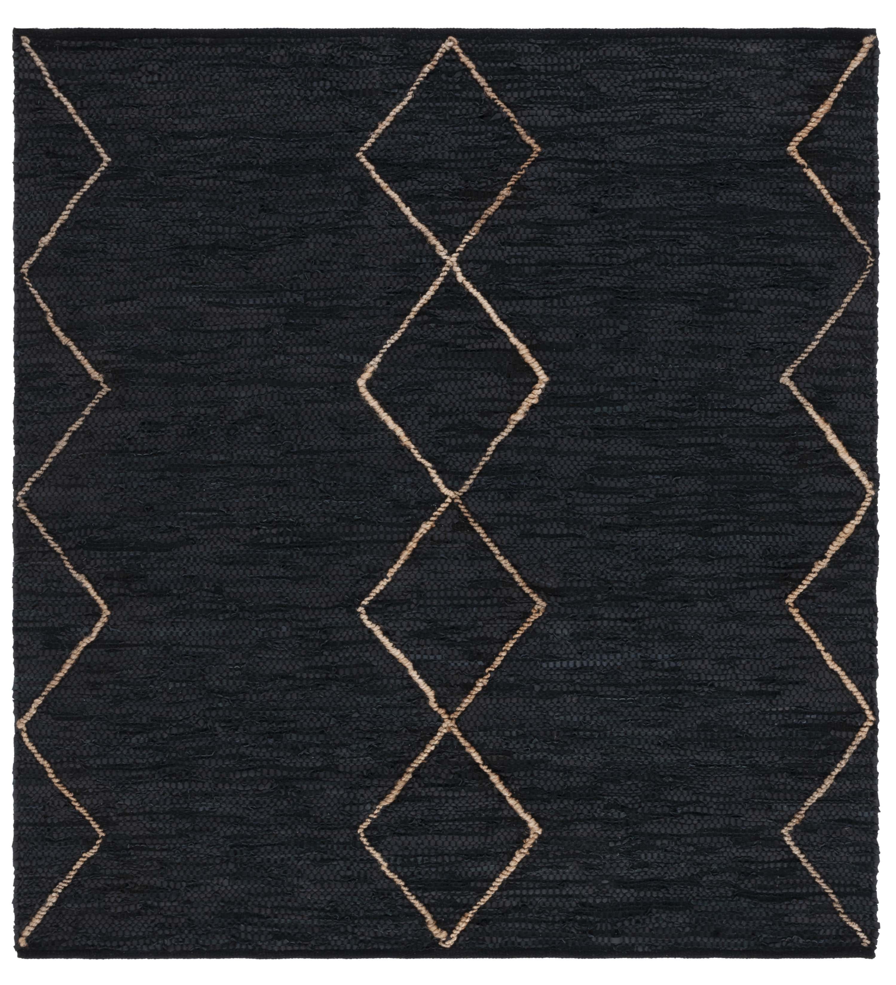 Handmade Black and Natural Cotton Cowhide Square Rug, 6' x 6'