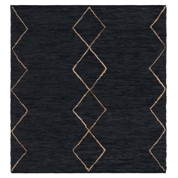 SAFAVIEH Vintage Leather Elijah Geometric Area Rug, Black/Natural, 6' x 6' Square