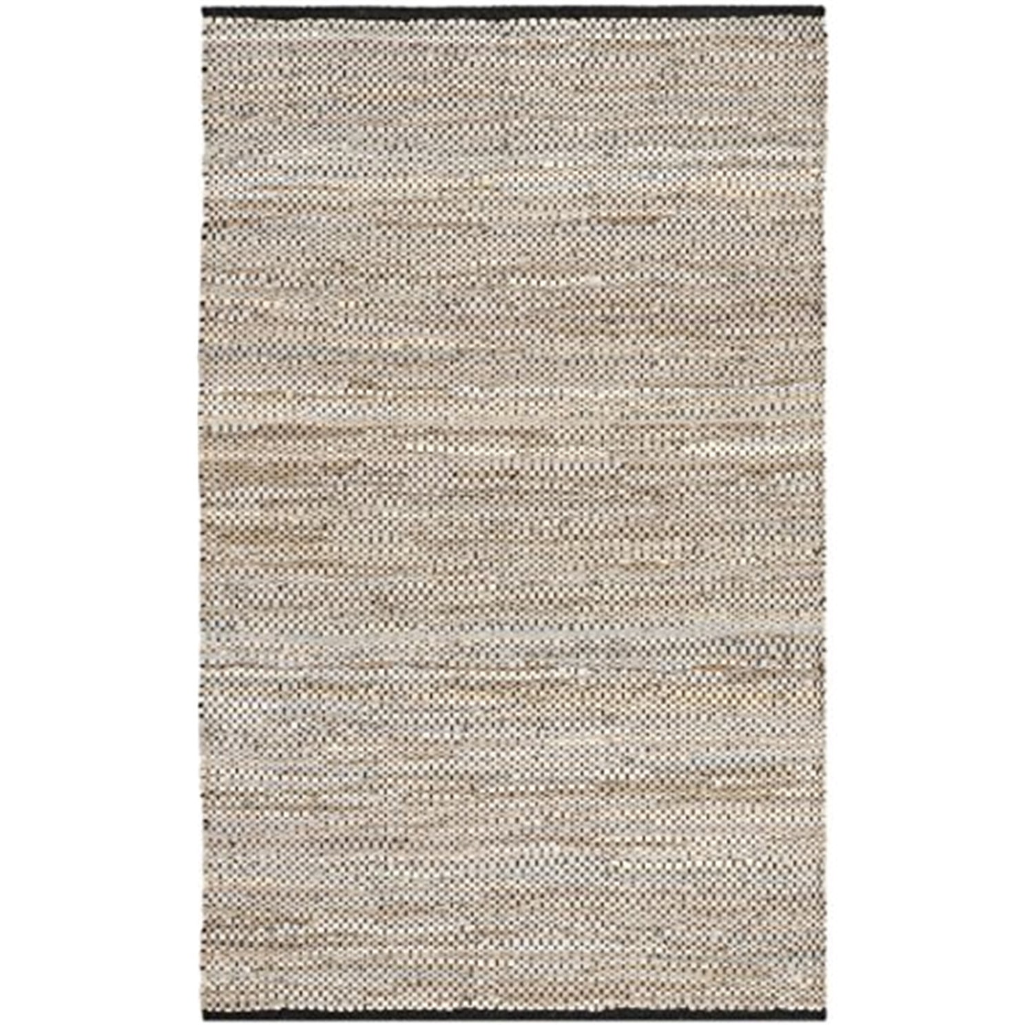 Beige Handmade Flat Woven Cowhide Leather Accent Rug, 2' x 3'