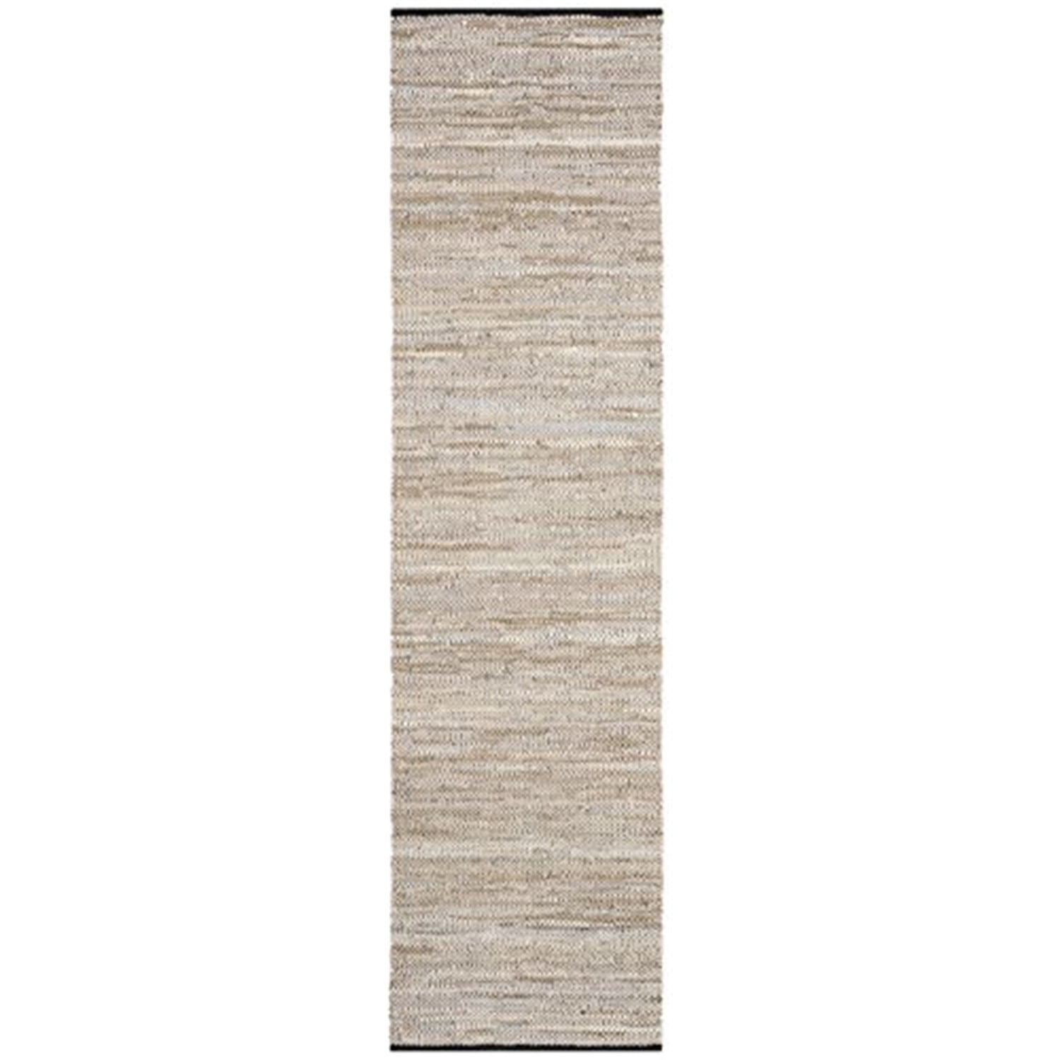 Beige 2'3" x 9' Handwoven Leather Runner Rug