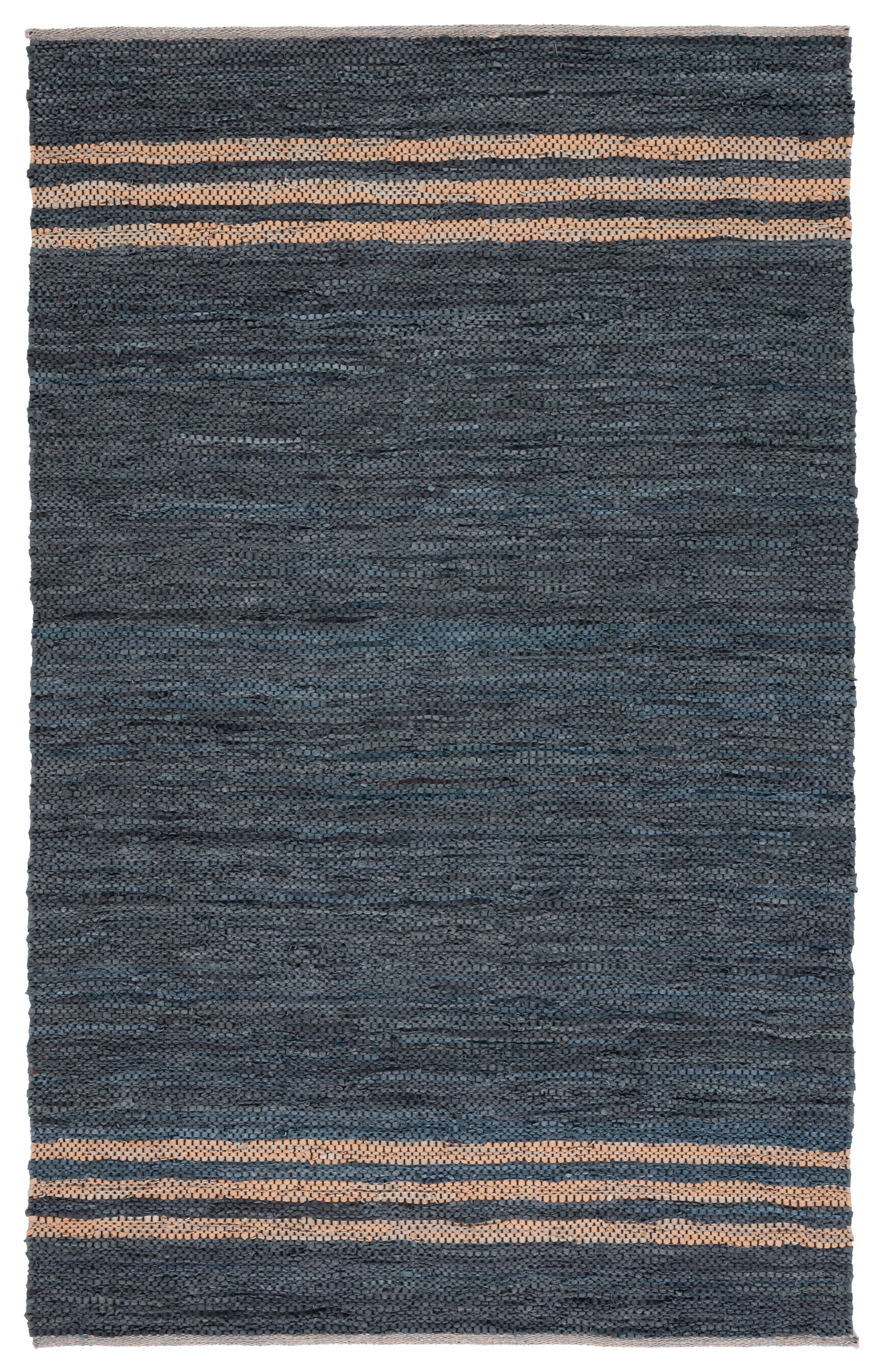 Chic Blue and Beige Handwoven Leather 4' x 6' Area Rug