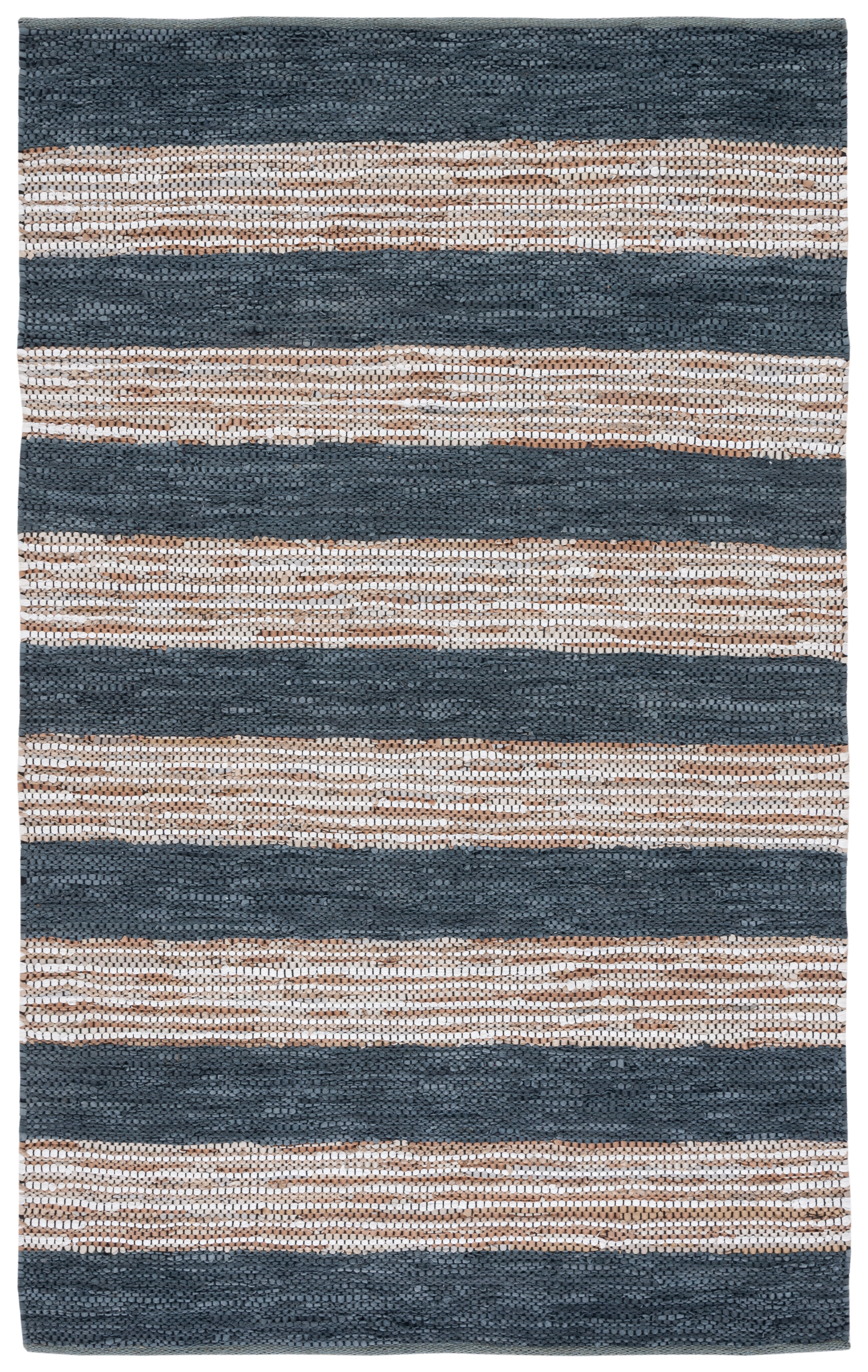 SAFAVIEH Vintage Leather Henley Striped Area Rug, Dark Grey/Natural, 4' x 6'