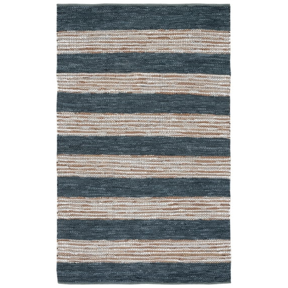 SAFAVIEH Vintage Leather Henley Striped Area Rug, Dark Grey/Natural, 8' x 10'