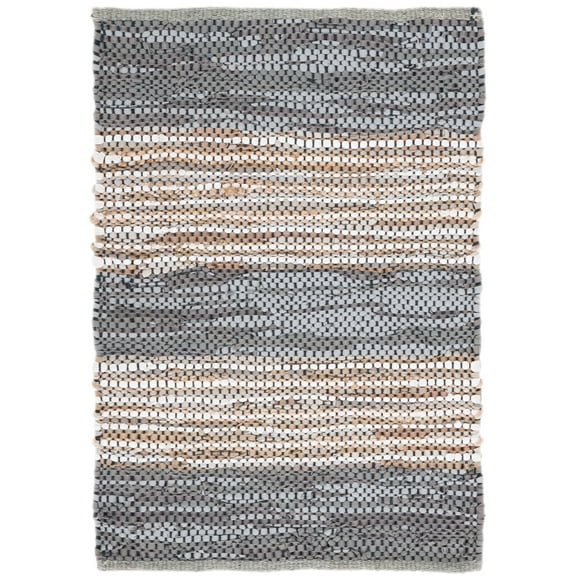 SAFAVIEH Vintage Leather Henley Striped Area Rug, Grey/Natural, 3' x 5'