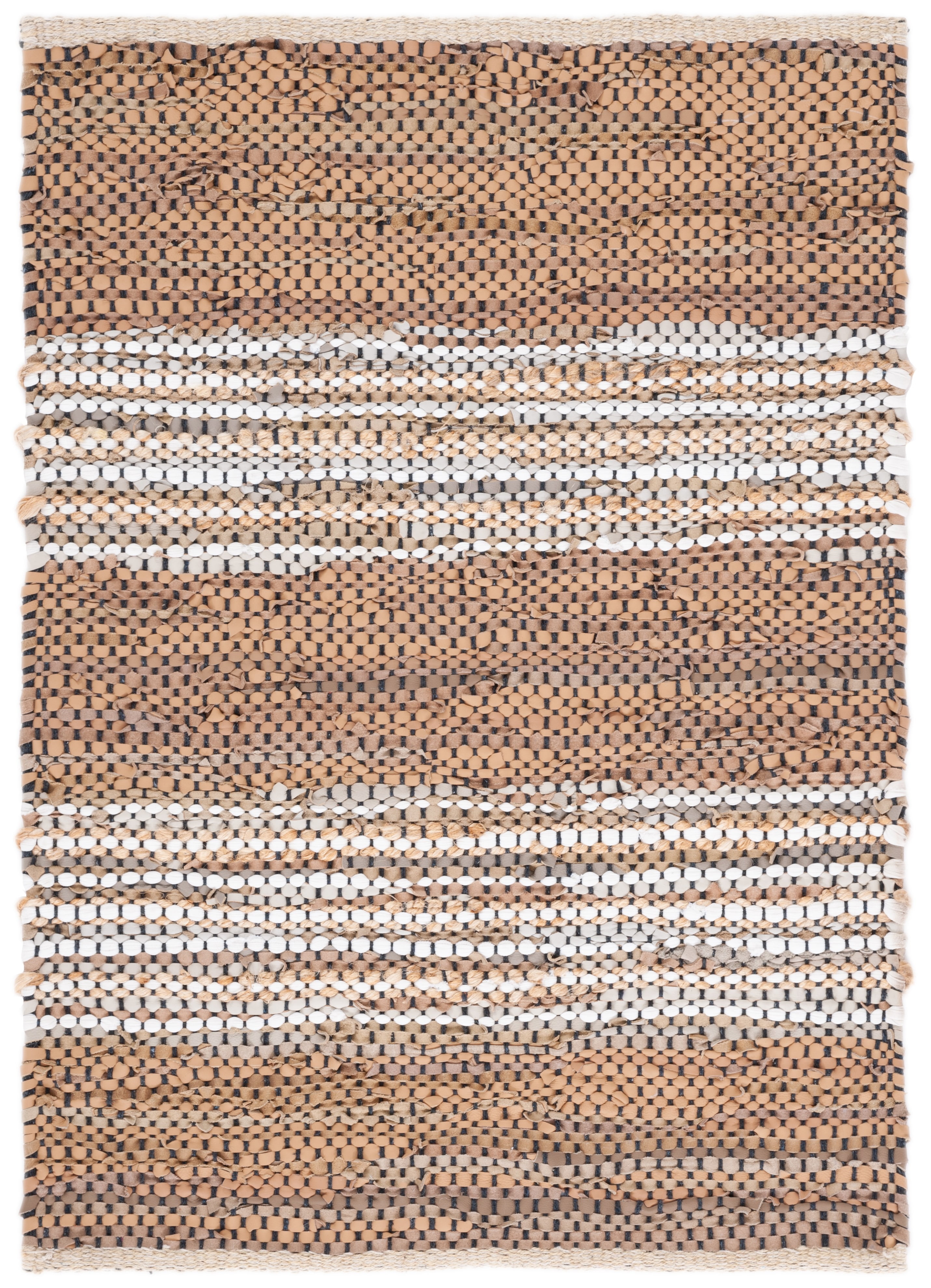 Ivory Wool and Cowhide Handmade Flat Woven Rectangular Rug