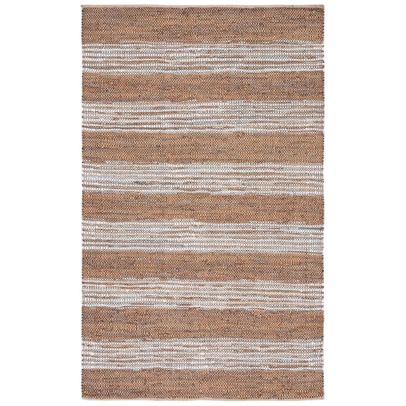 SAFAVIEH Vintage Leather Henley Striped Area Rug, Light Brown/Ivory, 4' x 6'