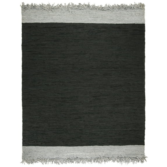 SAFAVIEH Vintage Leather Horatio Braided Fringe Border Area Rug, Light Grey/Black, 4' x 6'