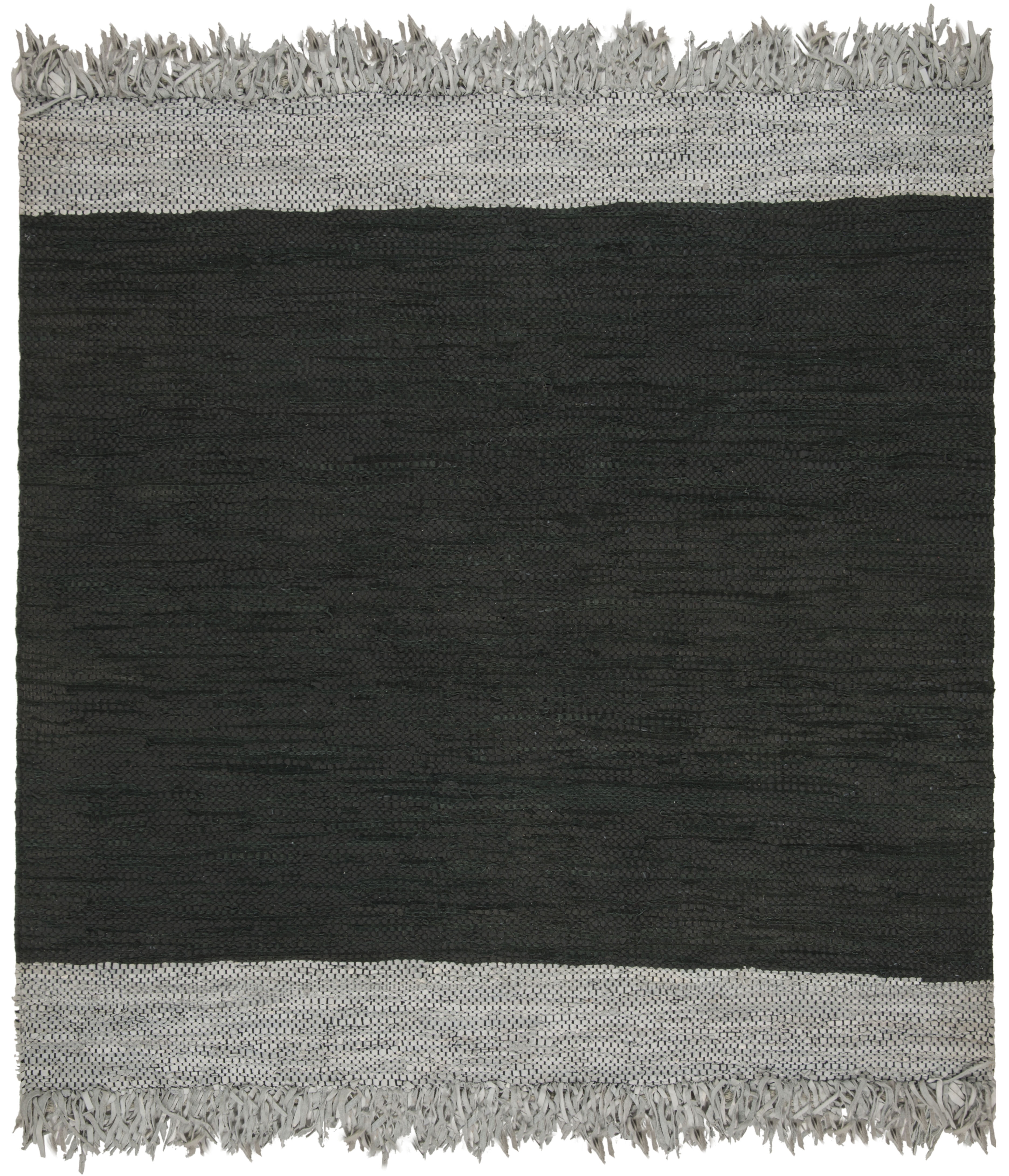 Vintage Black and Light Grey Leather Square Shag Rug