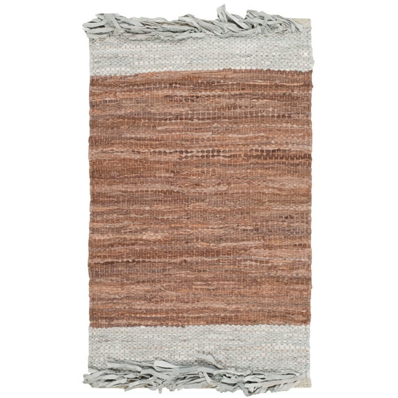 SAFAVIEH Vintage Leather Horatio Braided Fringe Border Area Rug, Light Grey/Brown, 2'3" x 4'