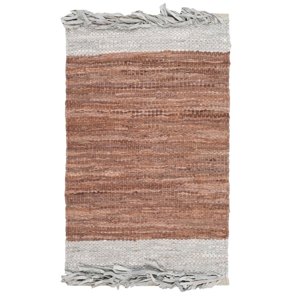 SAFAVIEH Vintage Leather Horatio Braided Fringe Border Area Rug, Light Grey/Brown, 2' x 3'