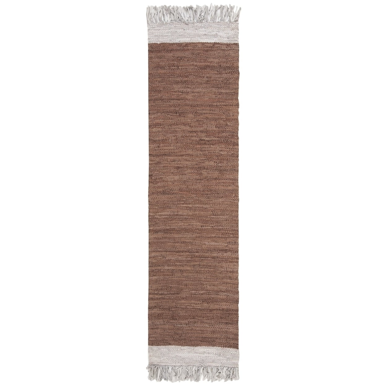 Handmade Light Grey and Brown Leather Fringe Area Rug