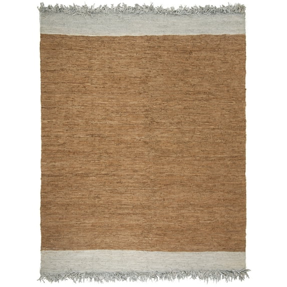 SAFAVIEH Vintage Leather Horatio Braided Fringe Border Area Rug, Light Grey/Brown, 8' x 10'