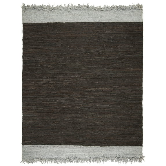 SAFAVIEH Vintage Leather Horatio Braided Fringe Border Area Rug, Light Grey/Dark Brown, 5' x 8'