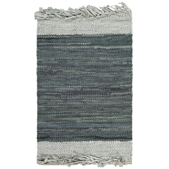 SAFAVIEH Vintage Leather Horatio Braided Fringe Border Area Rug, Light Grey/Dark Grey, 2'3" x 4'