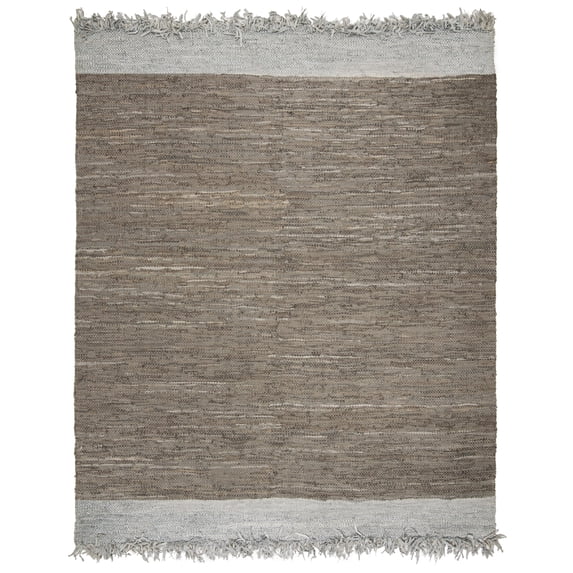 SAFAVIEH Vintage Leather Horatio Braided Fringe Border Area Rug, Light Grey/Dark Grey, 4' x 6'