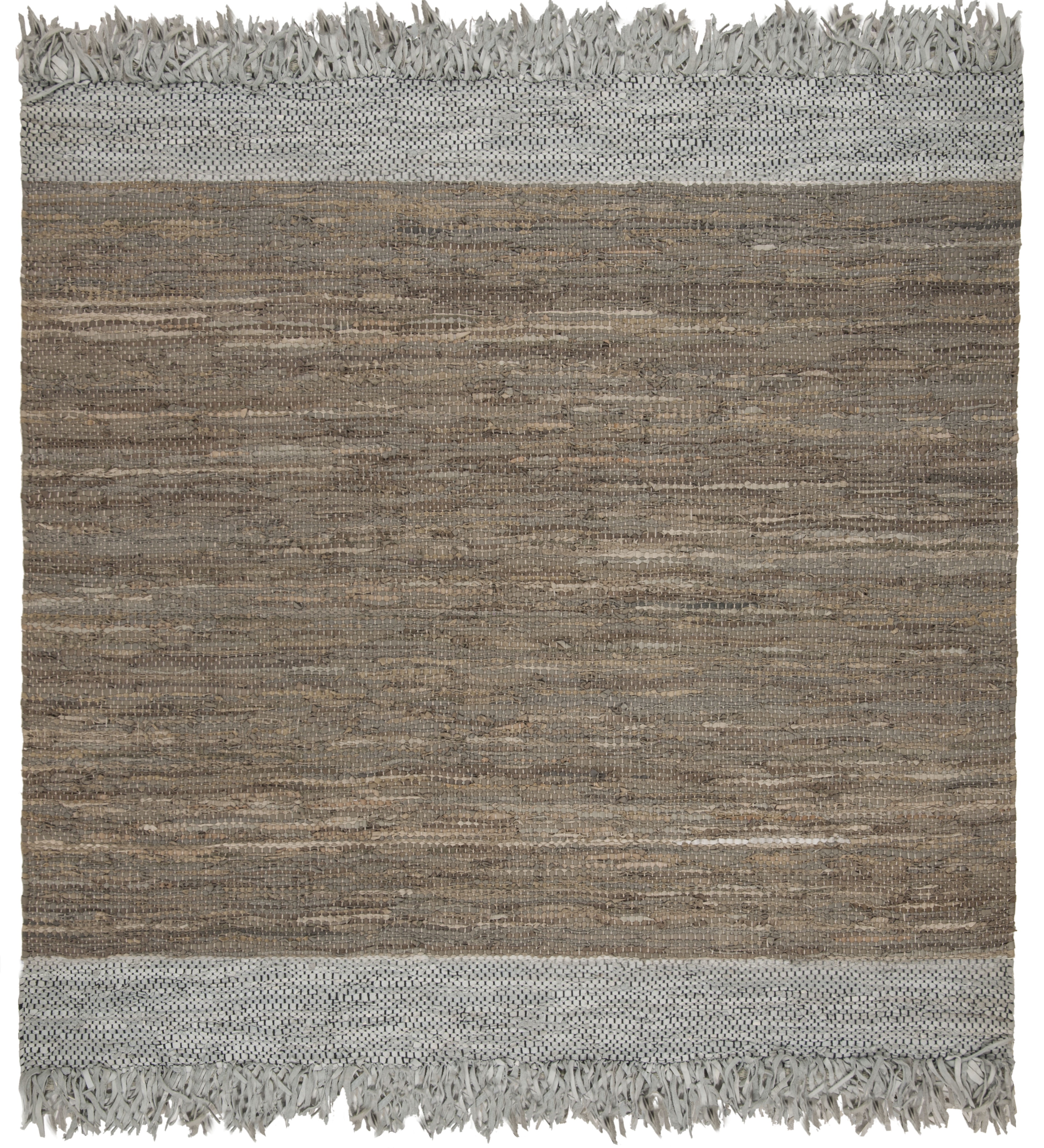 SAFAVIEH Vintage Leather Horatio Braided Fringe Border Area Rug, Light Grey/Dark Grey, 6' x 6' Square