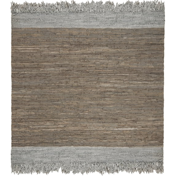 SAFAVIEH Vintage Leather Horatio Braided Fringe Border Area Rug, Light Grey/Dark Grey, 6' x 6' Square