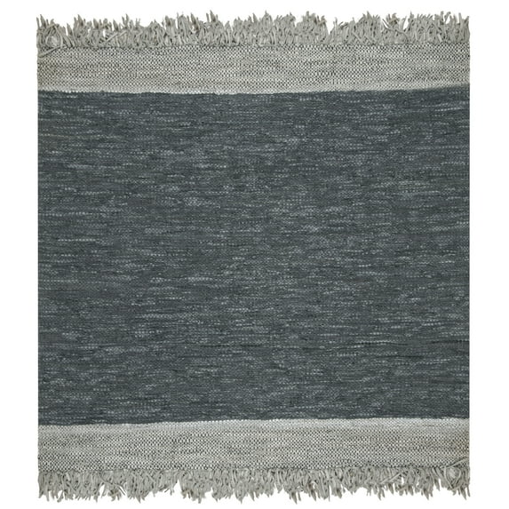 SAFAVIEH Vintage Leather Horatio Braided Fringe Border Area Rug, Light Grey/Dark Grey, 6' x 6' Square