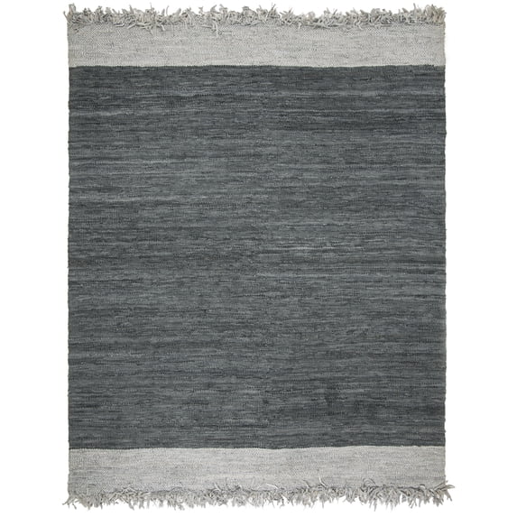 SAFAVIEH Vintage Leather Horatio Braided Fringe Border Area Rug, Light Grey/Dark Grey, 6' x 9'