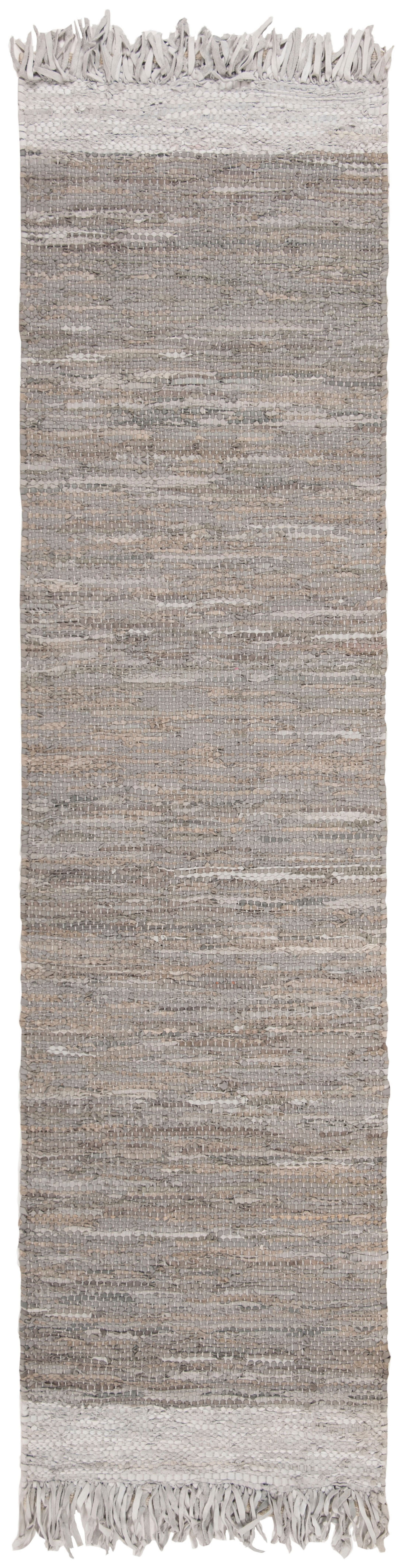 SAFAVIEH Vintage Leather Horatio Braided Fringe Border Runner Rug, Light Grey/Dark Grey, 2'3" x 6'