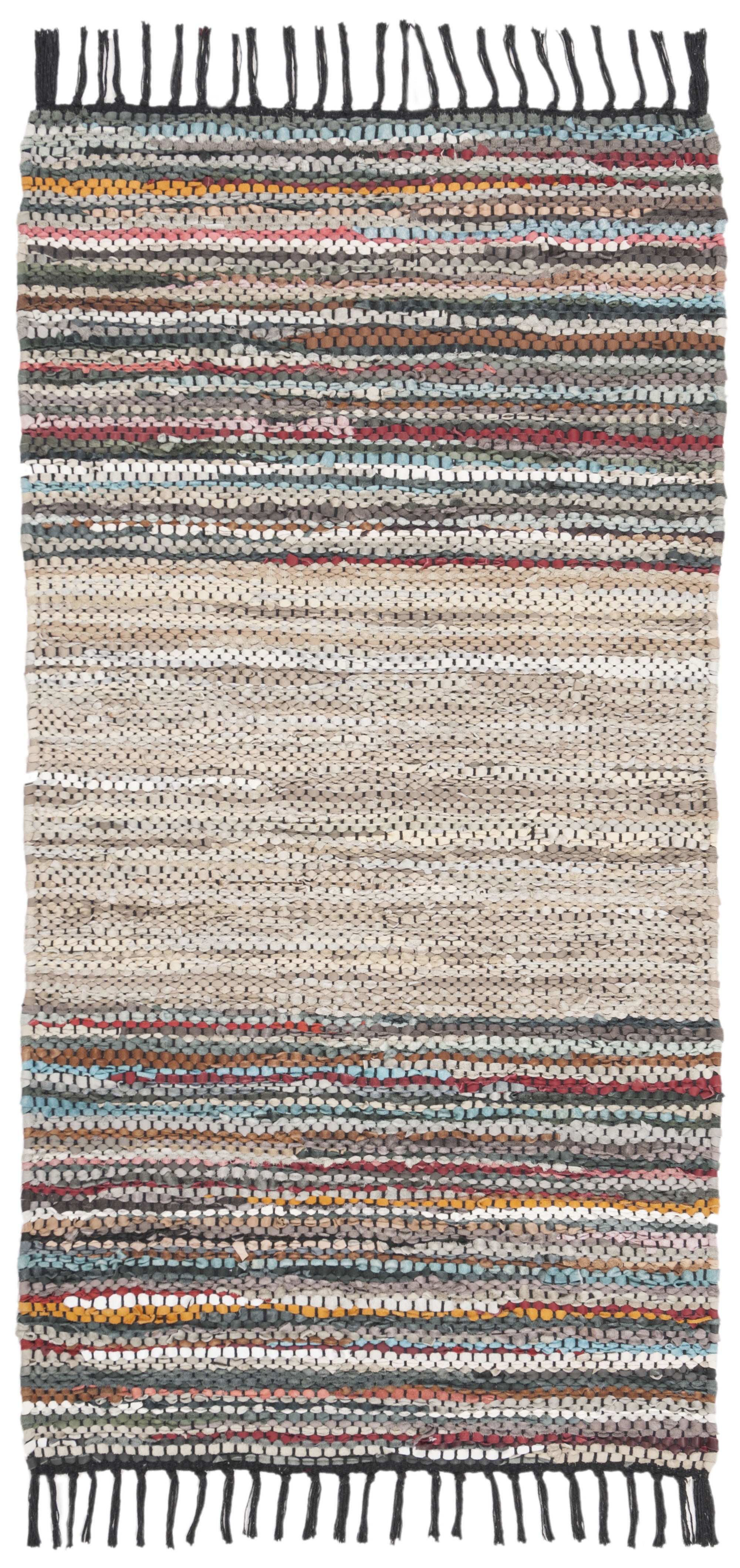 Multicolor Cotton and Leather Flat Woven Reversible Rug