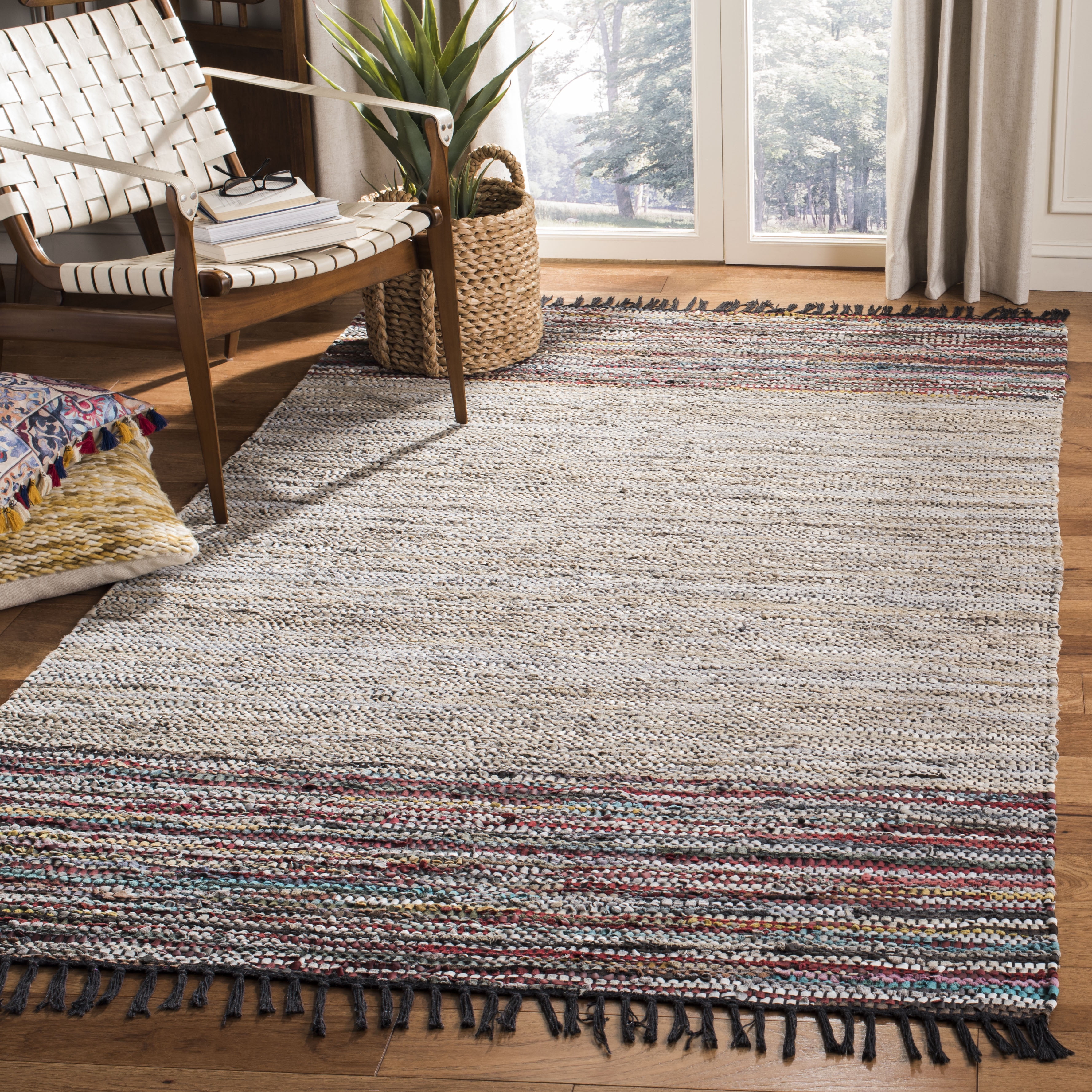 Multicolor Flat Woven Cotton and Cowhide 8' x 10' Rug