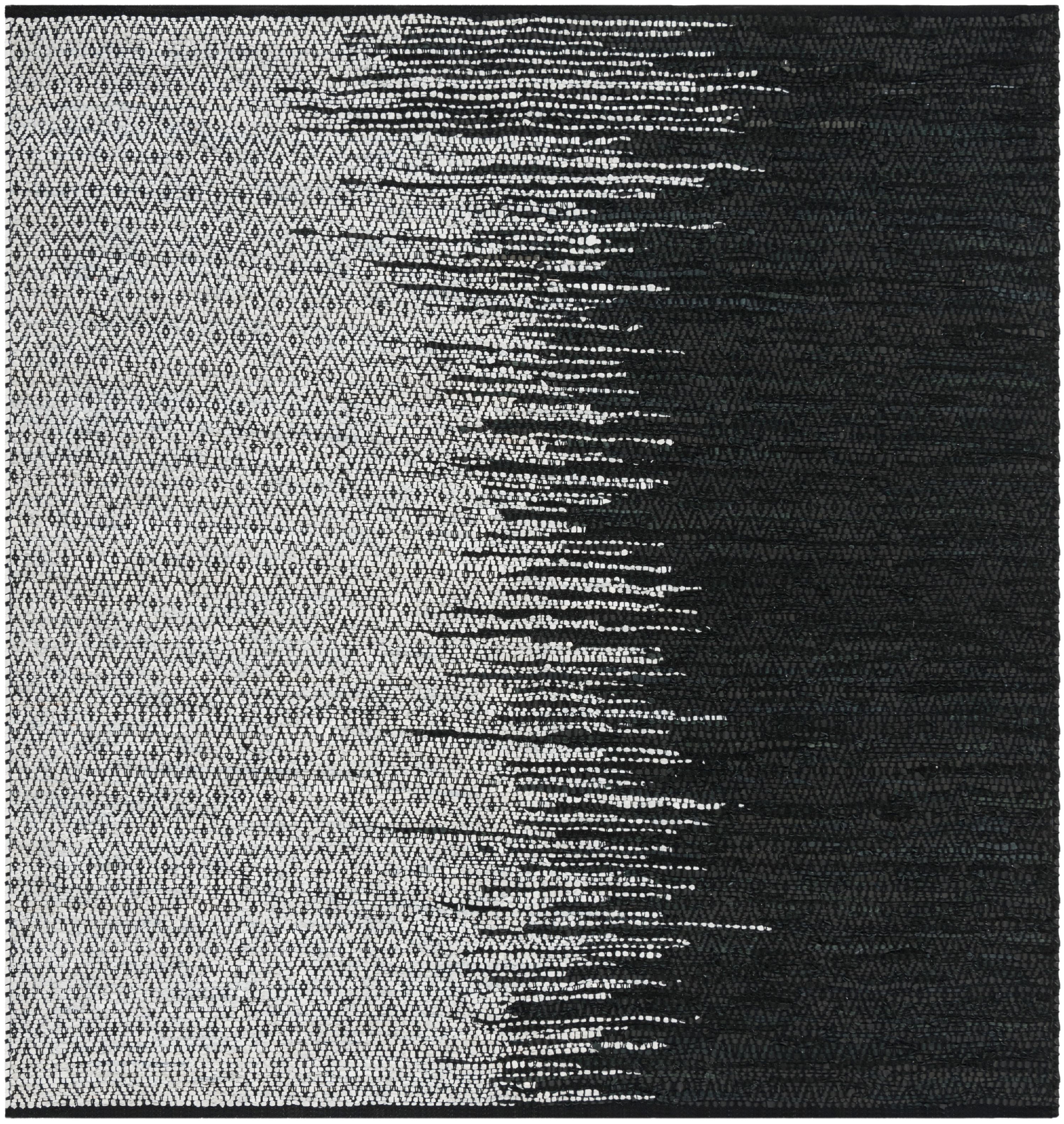 Handmade Light Gray and Black Leather Square Rug