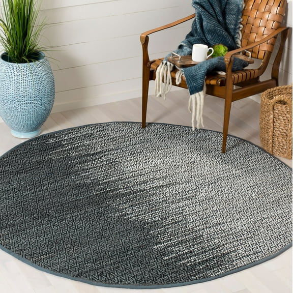 SAFAVIEH Vintage Leather Jarred Diamond Striped Area Rug, Light Grey/Charcoal, 4' x 4' Round
