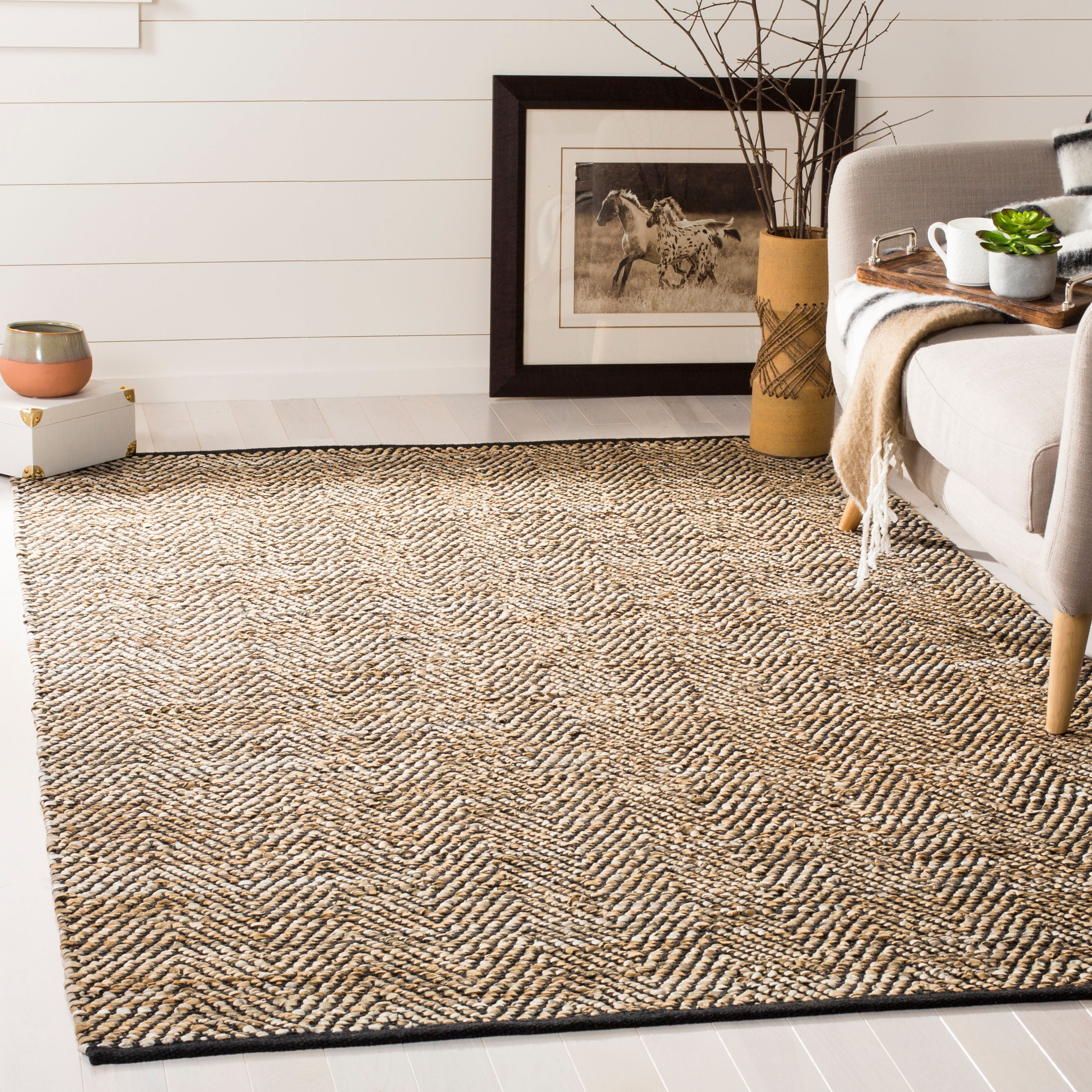 Handmade Beige and Black Cowhide 6' Square Area Rug