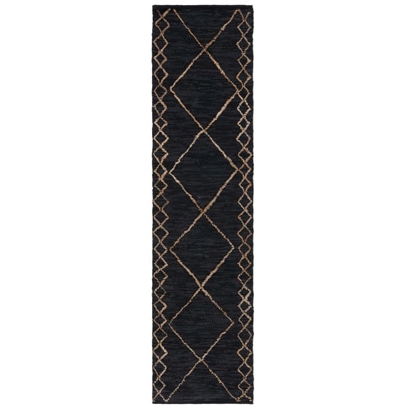 SAFAVIEH Vintage Leather Kennet Geometric Runner Rug, Black/Natural, 2'3" x 9'