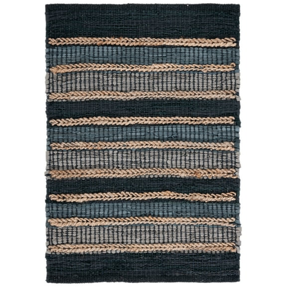 SAFAVIEH Vintage Leather Kensington Striped Area Rug, Black/Natural, 3' x 5'