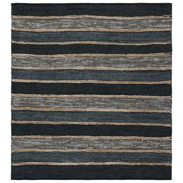 SAFAVIEH Vintage Leather Kensington Striped Area Rug, Black/Natural, 6' x 6' Square