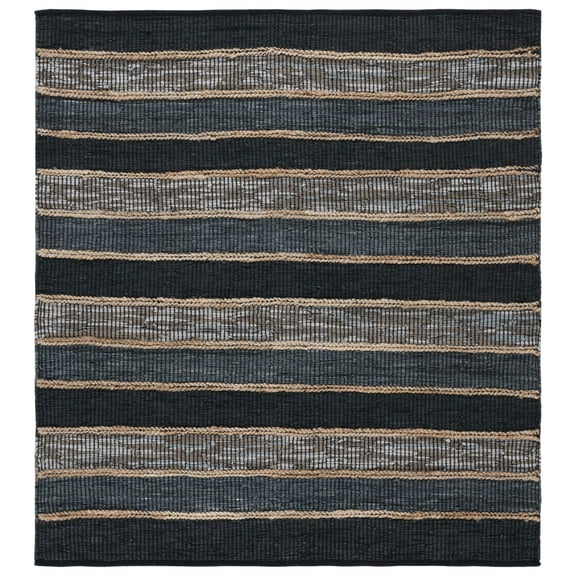 SAFAVIEH Vintage Leather Kensington Striped Area Rug, Black/Natural, 6' x 6' Square