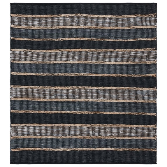 SAFAVIEH Vintage Leather Kensington Striped Area Rug, Black/Natural, 6' x 6' Square