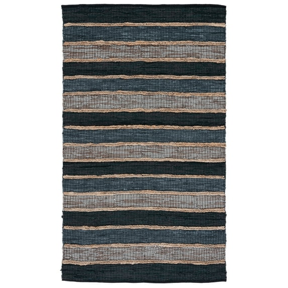 SAFAVIEH Vintage Leather Kensington Striped Area Rug, Black/Natural, 8' x 10'