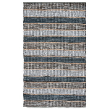 SAFAVIEH Vintage Leather Kensington Striped Area Rug, Grey/Natural, 8' x 10'