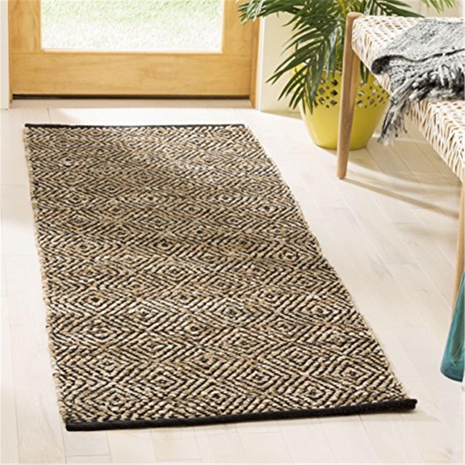 Beige Handwoven Genuine Leather Rectangular Area Rug