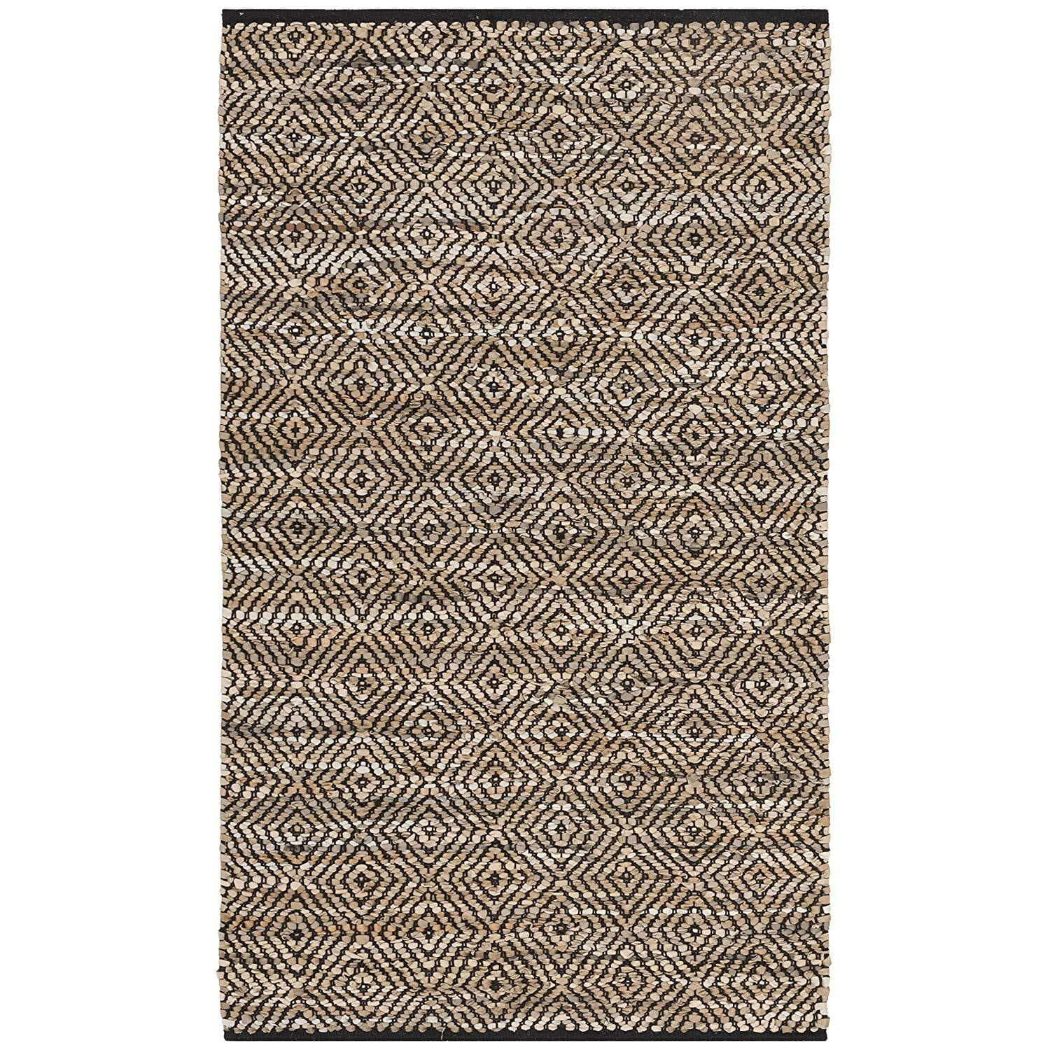 Handmade Beige and Black Leather Flat Woven Rug 2' x 3'