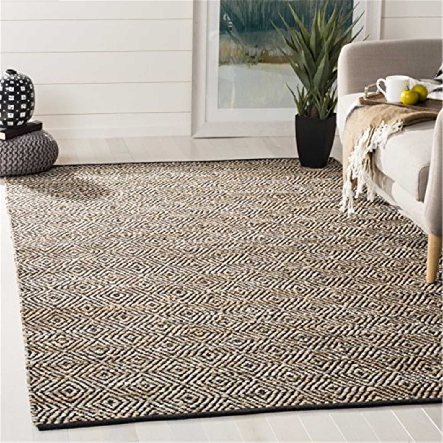 Handwoven Black Cowhide 4' x 6' Flat Woven Reversible Rug