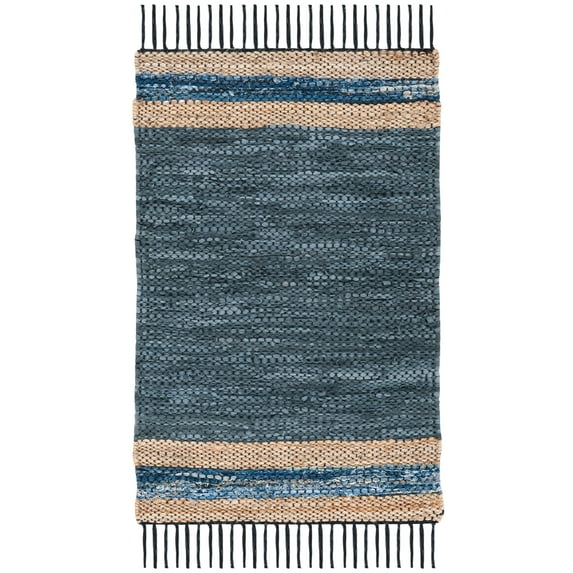 SAFAVIEH Vintage Leather Milica Striped Area Rug, Blue/Natural, 2' x 3'