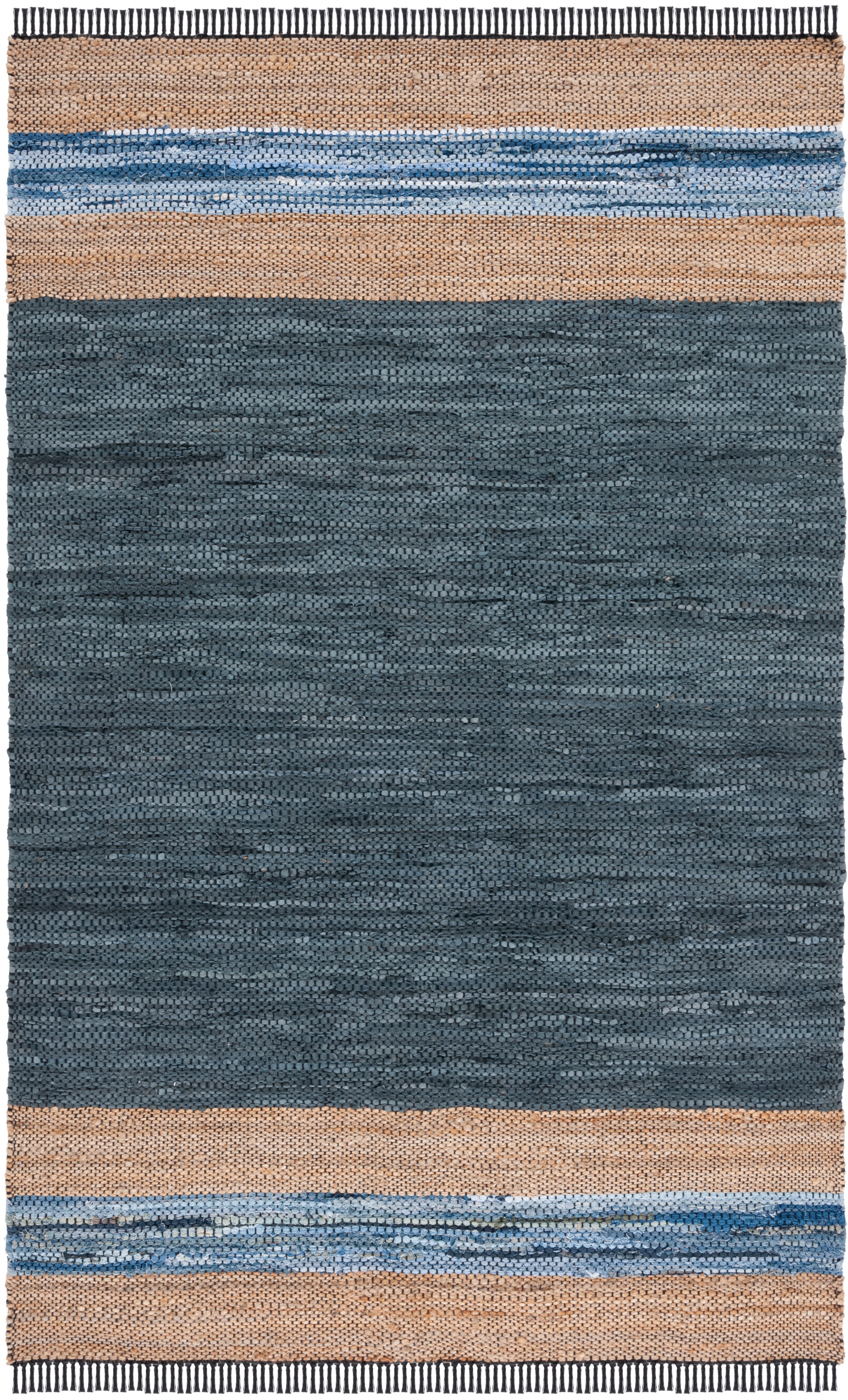 Handmade Blue and Natural Cotton Cowhide Striped 8' x 10' Area Rug