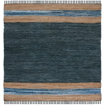SAFAVIEH Vintage Leather Milica Striped Area Rug, Blue/Natural, 8' x 8' Square