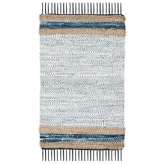 SAFAVIEH Vintage Leather Milica Striped Area Rug, Grey/Natural, 2' x 3'