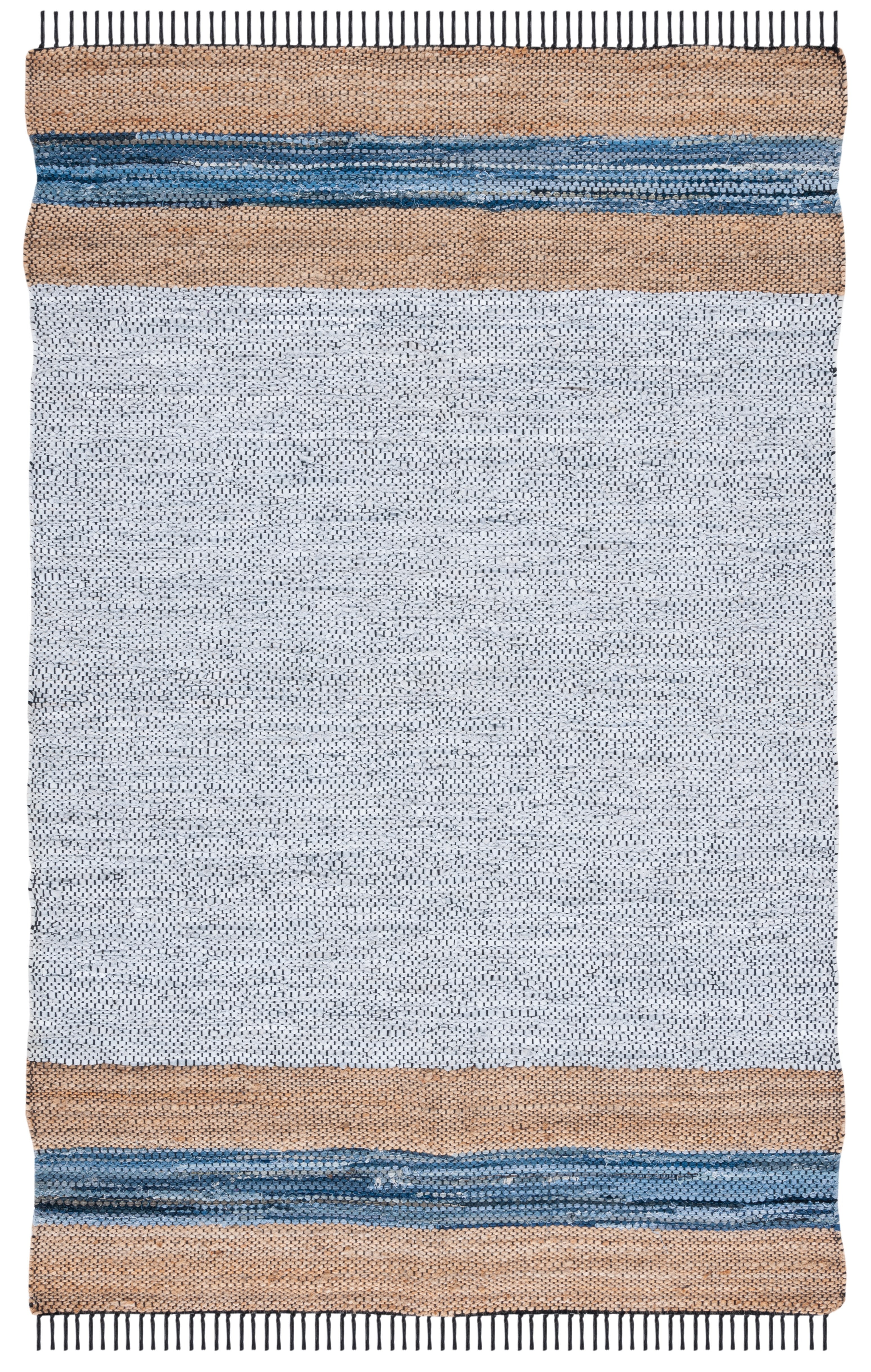 Grey and Natural Flat Woven Cotton Cowhide Area Rug