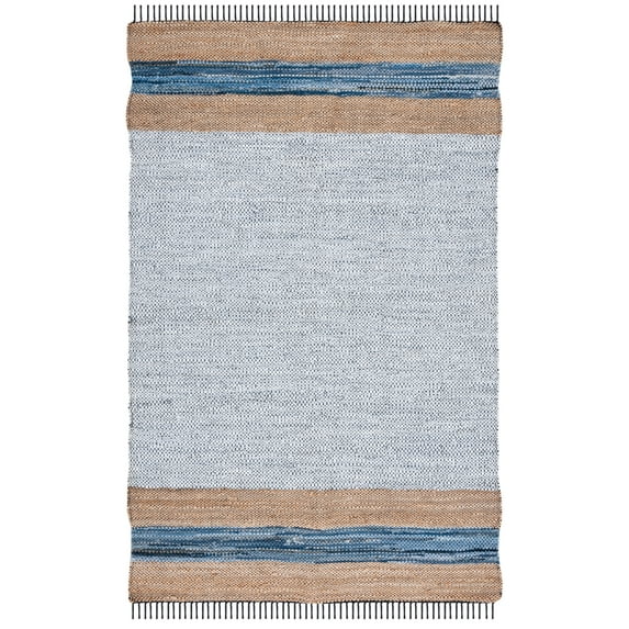 SAFAVIEH Vintage Leather Milica Striped Area Rug, Grey/Natural, 8' x 10'