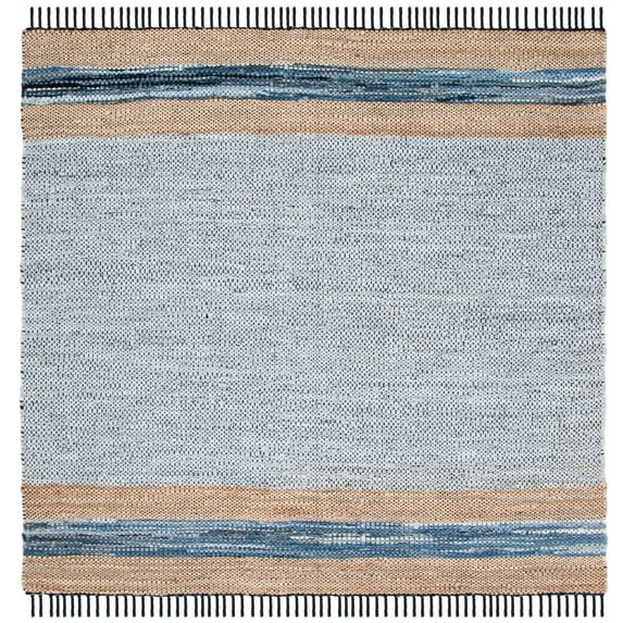 SAFAVIEH Vintage Leather Milica Striped Area Rug, Grey/Natural, 8' x 8' Square