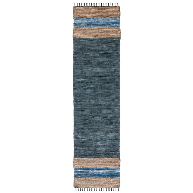 SAFAVIEH Vintage Leather Milica Striped Runner Rug, Blue/Natural, 2'3" x 11'