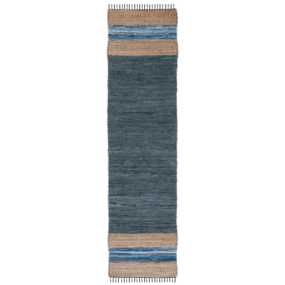 SAFAVIEH Vintage Leather Milica Striped Runner Rug, Blue/Natural, 2'3" x 5'
