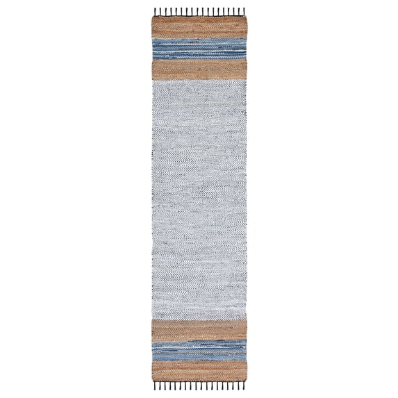 SAFAVIEH Vintage Leather Milica Striped Runner Rug, Grey/Natural, 2'3" x 9'